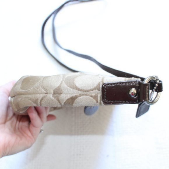 Coach Sateen Brown & Tan Mini Crossbody Bag Purse - Picture 10 of 12
